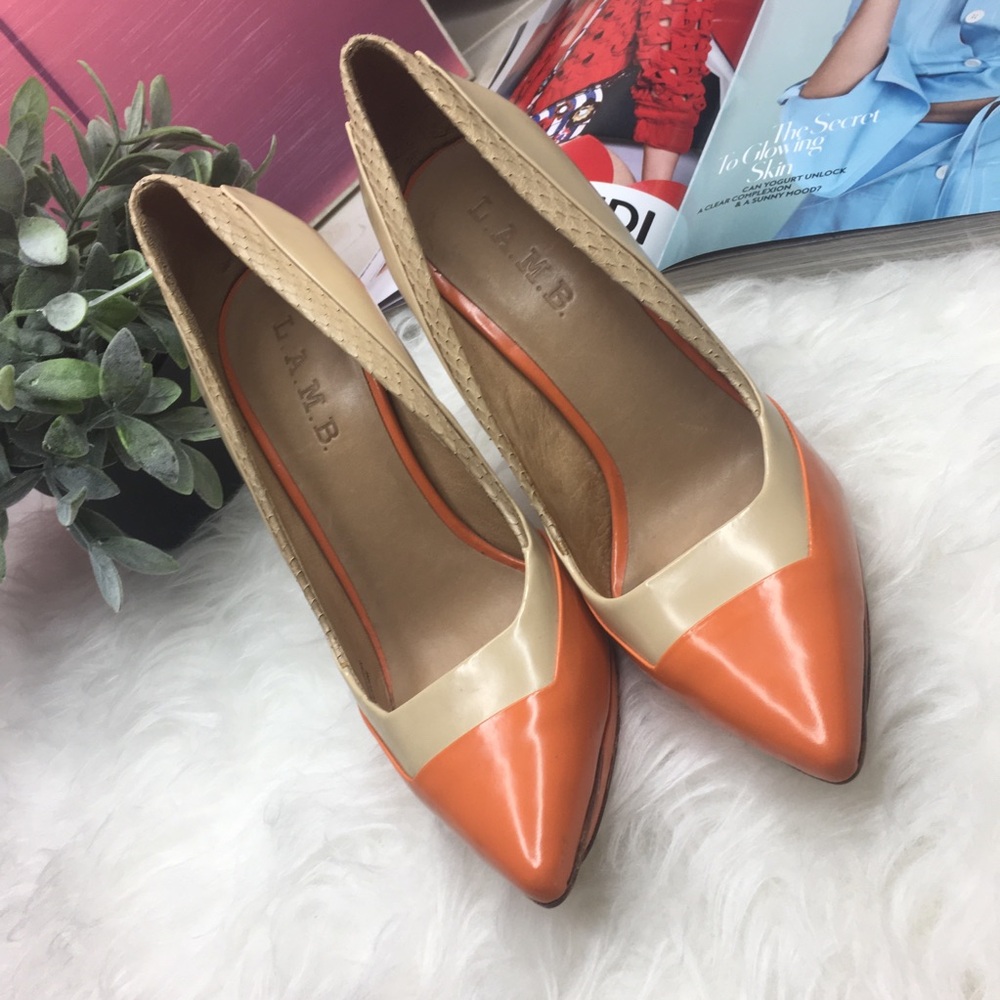 L.A.M.B Janey Mixed-Media Pump / Naked/Orange - Picture 2 of 5